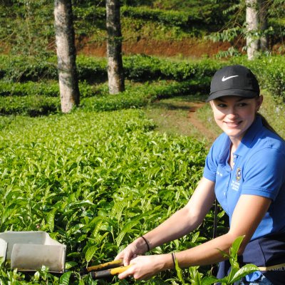 Jessica Harper sitting amidst green-coloured crops 